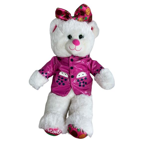 Build A Bear Girl Scout White Cookie Bear 16" Pink Bow Jacket Teddy Bear - Picture 2 of 7
